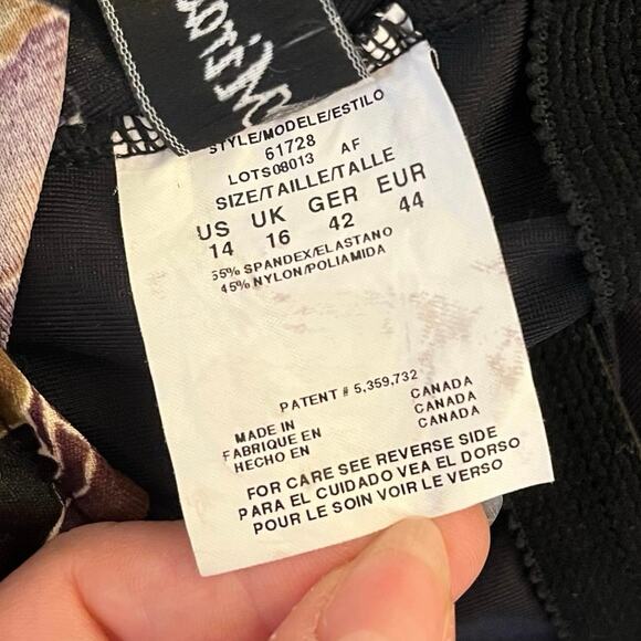 Miraclesuit One-Piece Bathing Suit 14 Black Tropical Ruched Shaping Support Swim - Picture 10 of 10